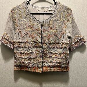 Anthropologie Sleeping on Snow Beaded Short Sleeve Cardigan